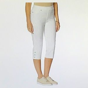 DG2 by Diane Gilman FLEXstretch Denim Pull-On Pedal Pusher, White, Large-Tall